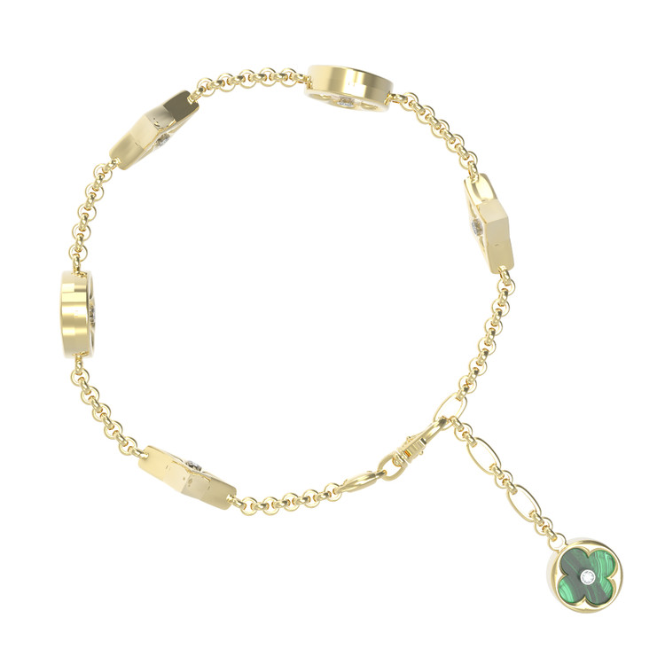 Браслет из лимонного золота c бриллиантами, малахитом и перламутром