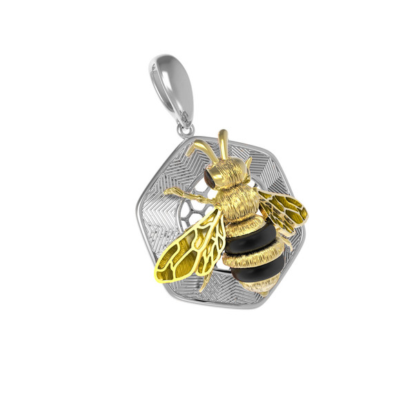 Подвеска из белого золота c эмалью, ониксом и эмалью