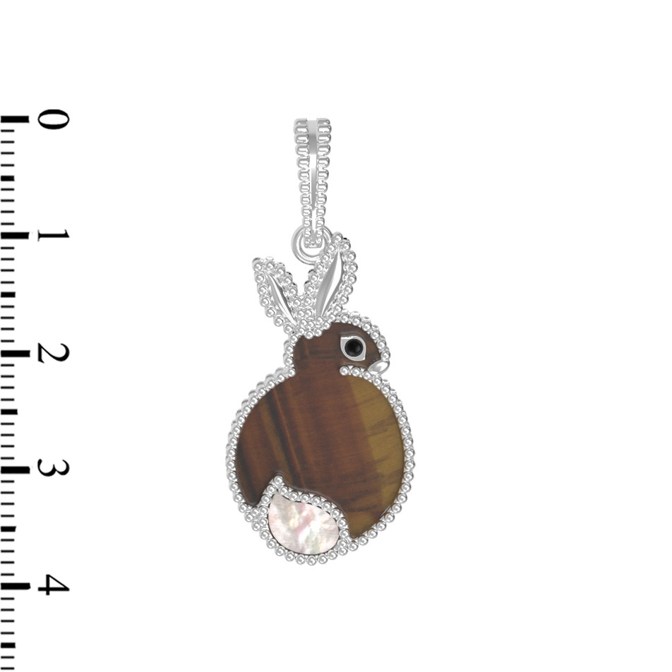 Подвеска из белого золота c эмалью, тигровым глазом и перламутром