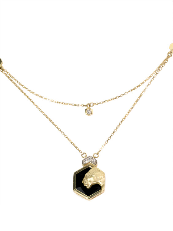 Колье из лимонного золота c бриллиантами и ониксом