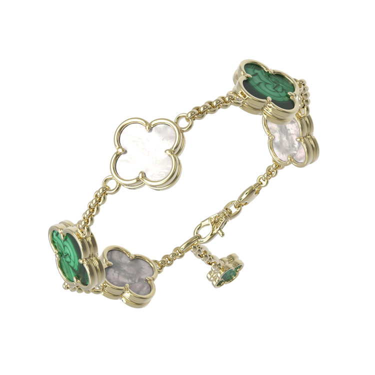 Браслет из лимонного золота c малахитом и перламутром