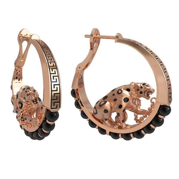 Серьги из золота c эмалью и ониксом