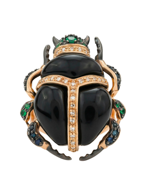 Кольцо из золота c бриллиантами, сапфиром, изумрудом и ониксом