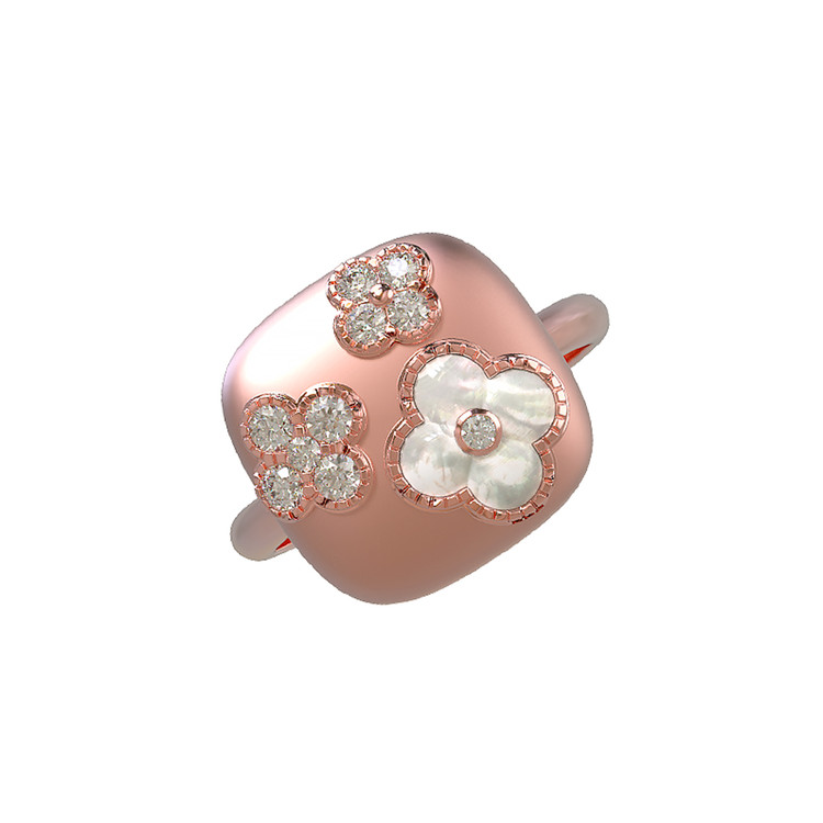 Кольцо из розового золота c бриллиантами и перламутром