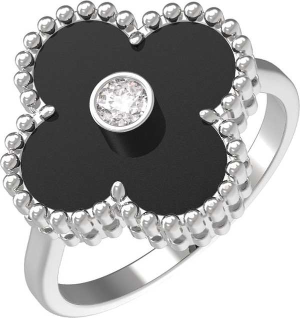 Кольцо из белого золота c бриллиантами и ониксом