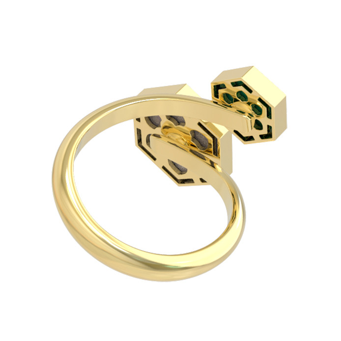 Кольцо из лимонного золота c малахитом и перламутром