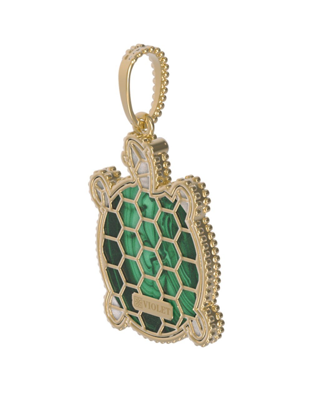 Подвеска из лимонного золота 585 пробы c эмалью, малахитом и перламутром