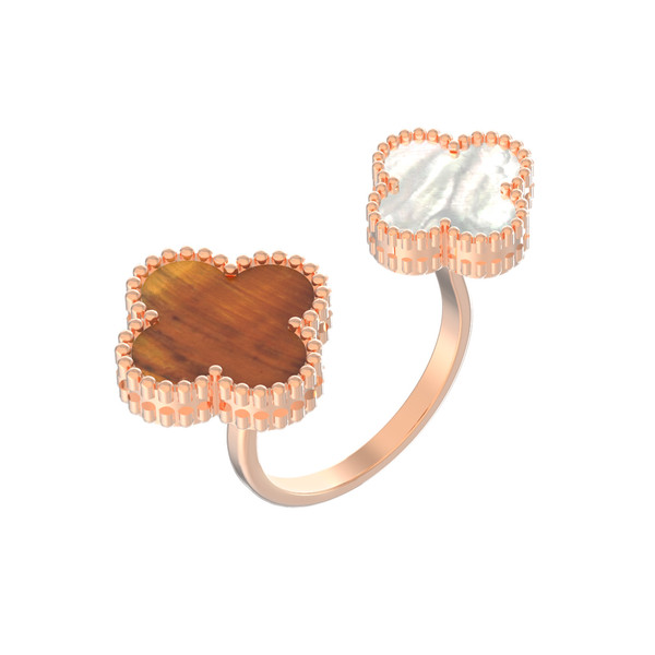 Кольцо из золота c тигровым глазом и перламутром