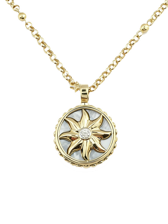 Колье из лимонного золота c бриллиантами, ониксом и перламутром