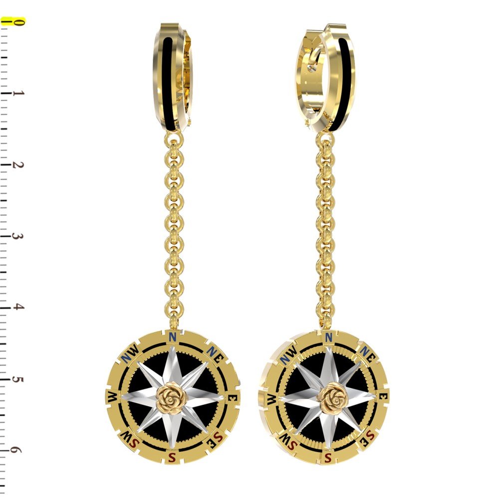 Серьги из лимонного золота c эмалью и ониксом