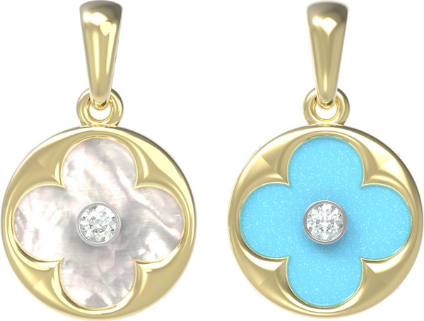 Подвеска из лимонного золота c бриллиантами, бирюзой и перламутром