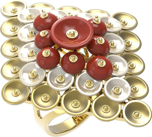 Кольцо из лимонного золота c агатом и перламутром