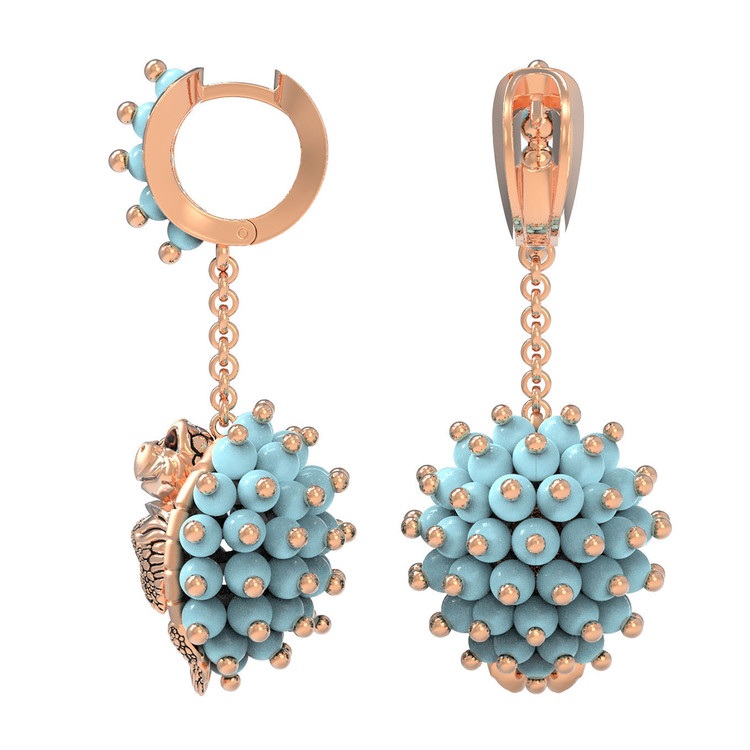 Серьги из золота c эмалью и бирюзой