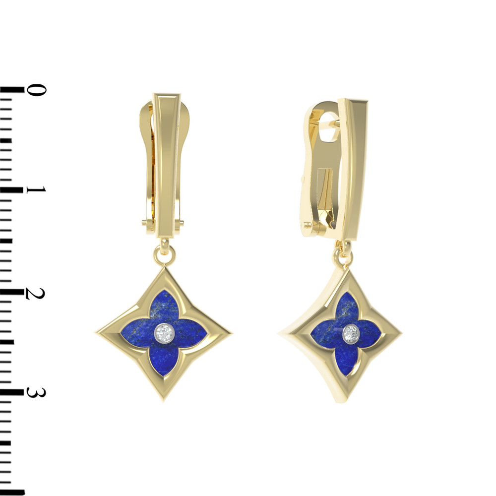 Серьги из лимонного золота c бриллиантами и лазуритом