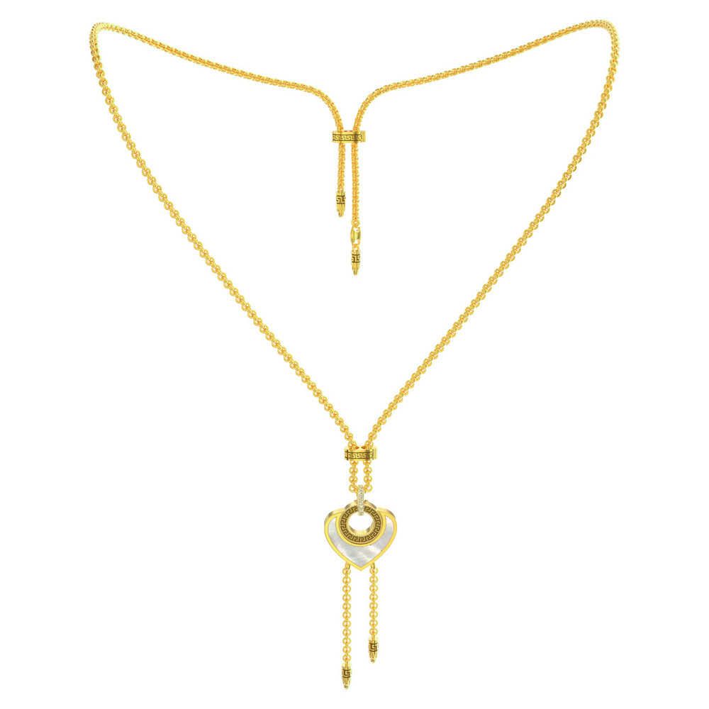 Колье из лимонного золота c фианитом, тигровым глазом и перламутром