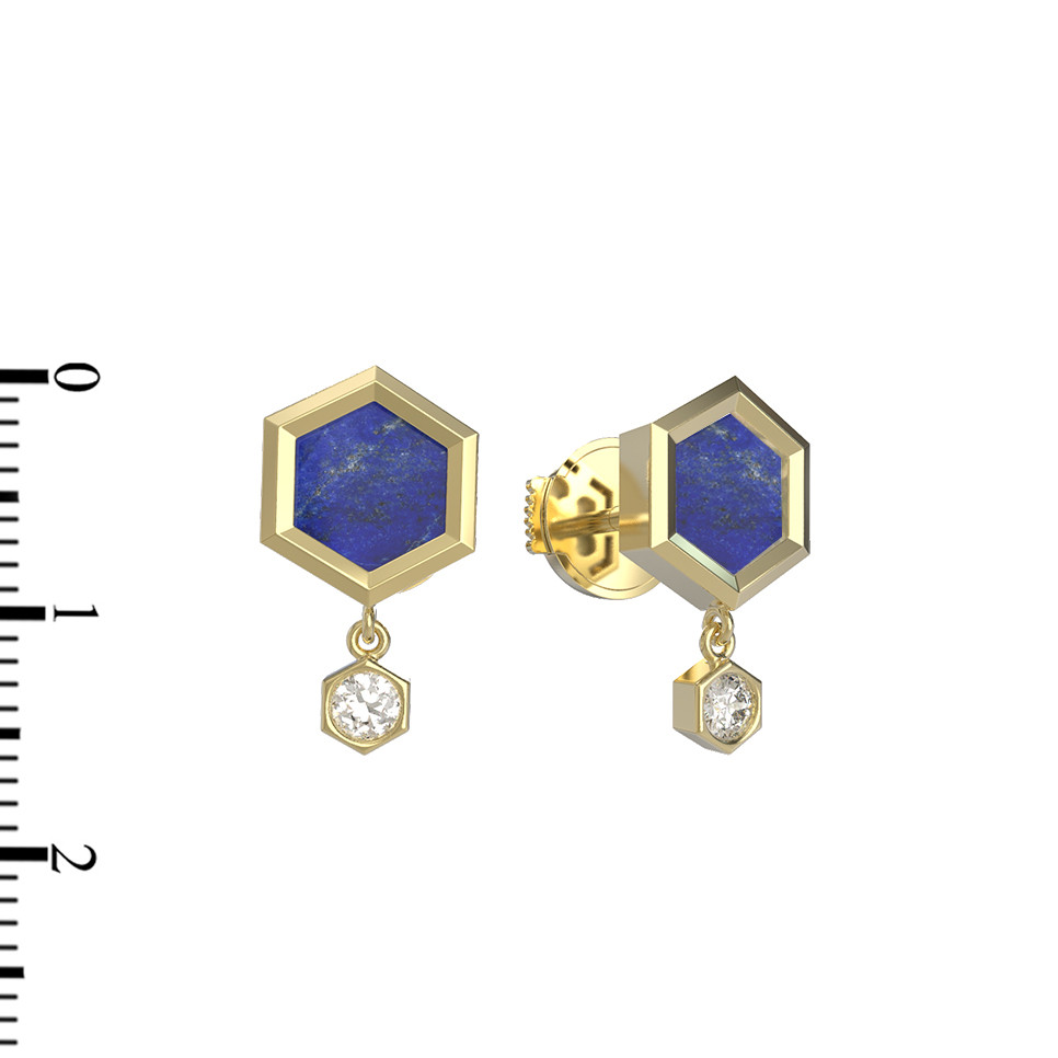 Серьги из лимонного золота c бриллиантами и лазуритом