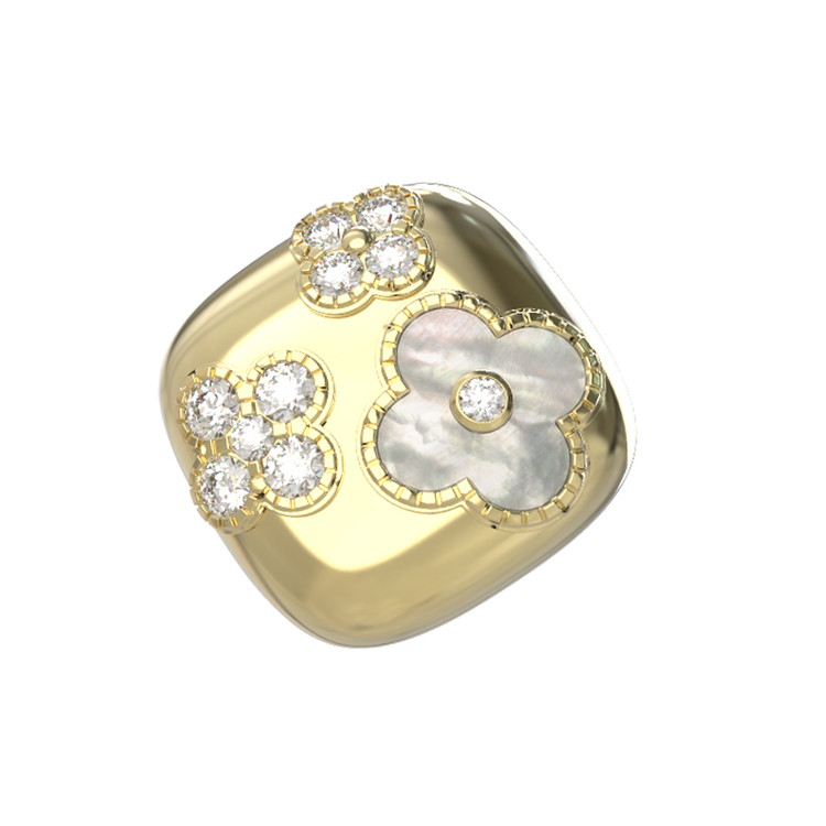 Кольцо из лимонного золота c бриллиантами и перламутром