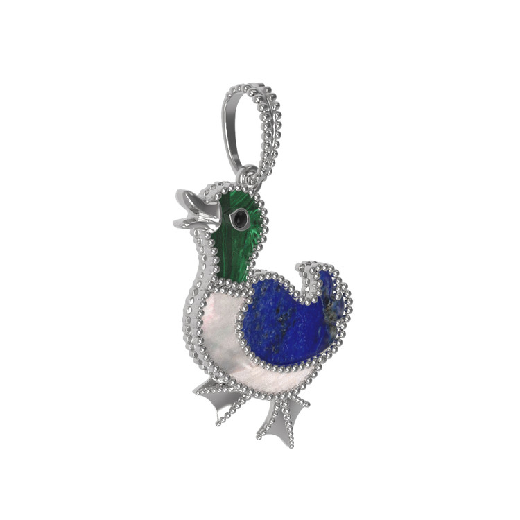 Подвеска из белого золота c эмалью, лазуритом, малахитом и перламутром