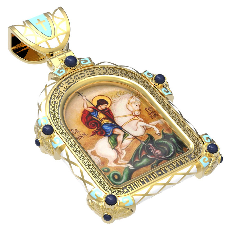 Образок из лимонного золота c эмалью, иконописью и темперой