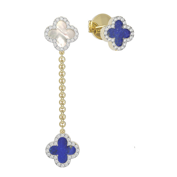 Серьги из лимонного золота c бриллиантами, лазуритом и перламутром