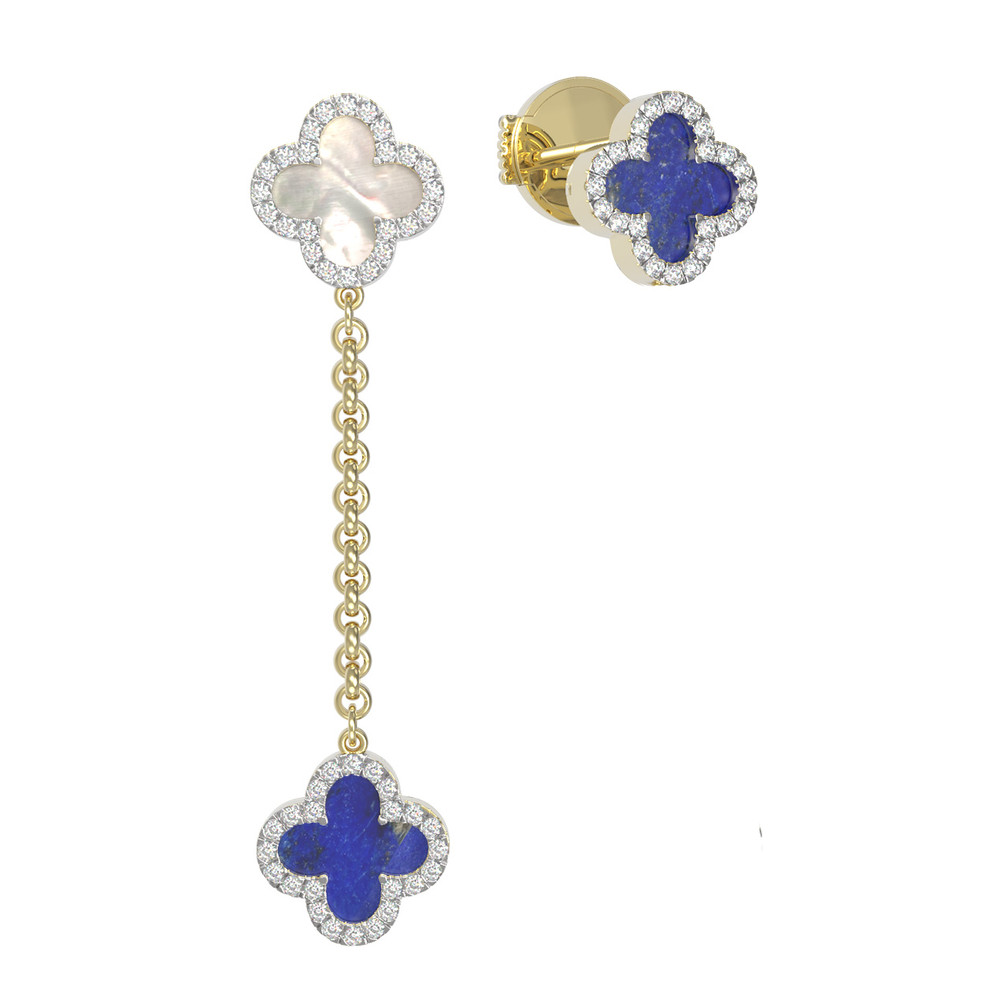 Серьги из лимонного золота c бриллиантами, лазуритом и перламутром