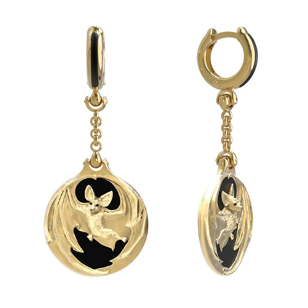 Серьги из лимонного золота c эмалью и ониксом