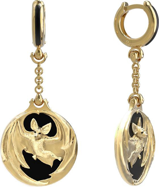 Серьги из лимонного золота c эмалью и ониксом