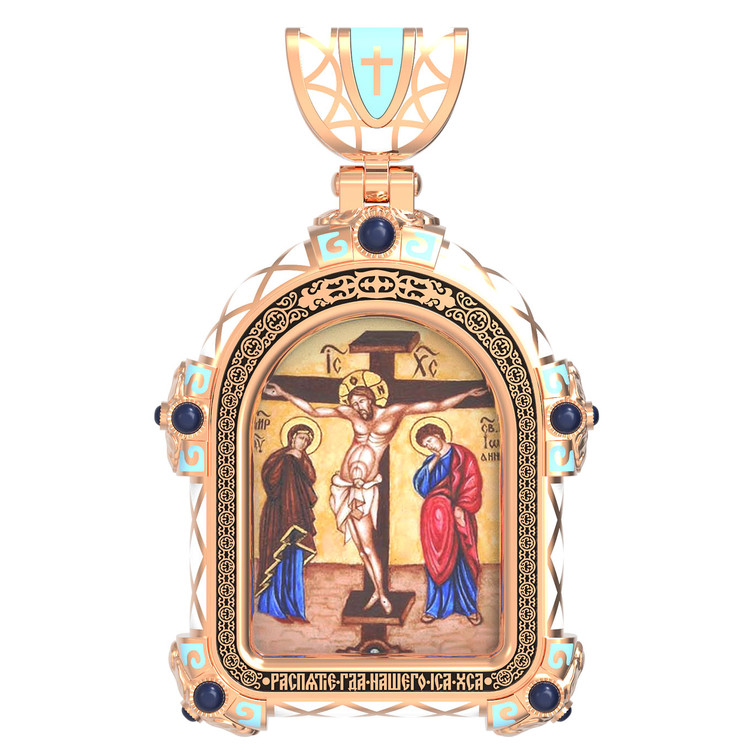 Образок из золота c эмалью, иконописью и темперой