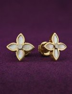 Серьги из лимонного золота 585 пробы c бриллиантами и перламутром