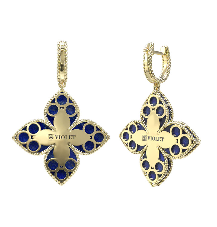 Серьги из лимонного золота c бриллиантами и лазуритом