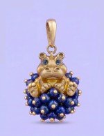 Подвеска из лимонного золота 585 пробы c эмалью и лазуритом