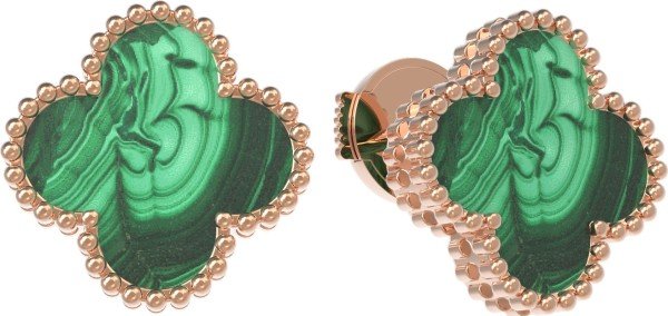 Серьги из золота 585 пробы c малахитом