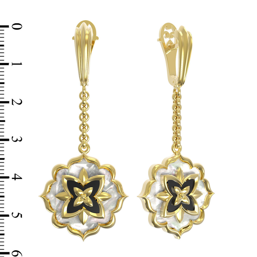 Серьги из лимонного золота c ониксом и перламутром