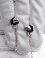 Серьги из белого золота 585 пробы c бриллиантами и ониксом