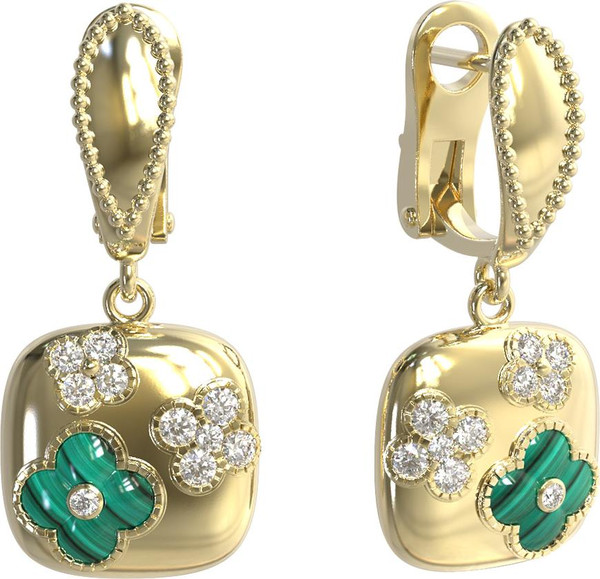 Серьги из лимонного золота c бриллиантами и малахитом