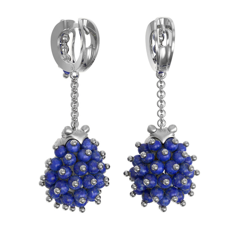 Серьги из белого золота c эмалью и лазуритом