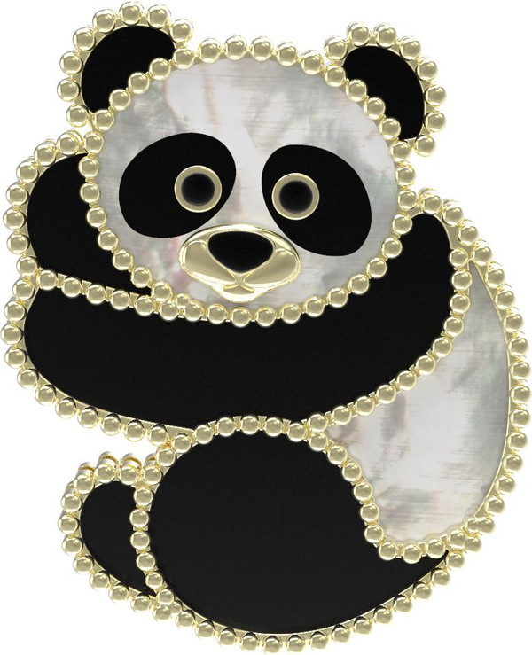 Брошь из лимонного золота c эмалью, ониксом и перламутром