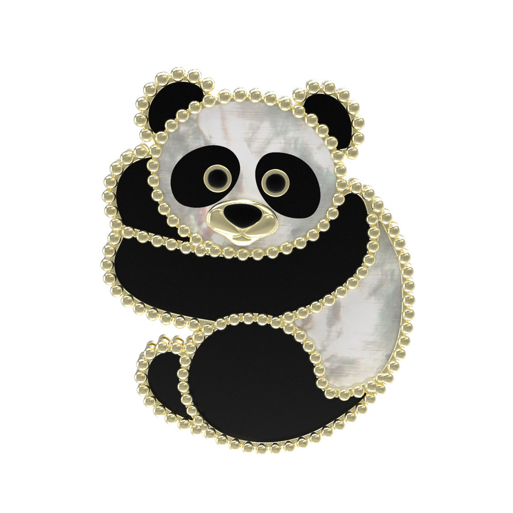 Брошь из лимонного золота c эмалью, ониксом и перламутром