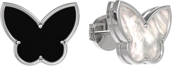 Серьги из белого золота c ониксом и перламутром