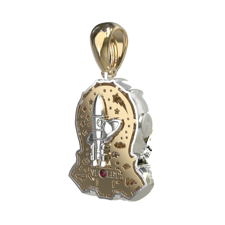 Подвеска из лимонного золота c эмалью, бриллиантами и рубином