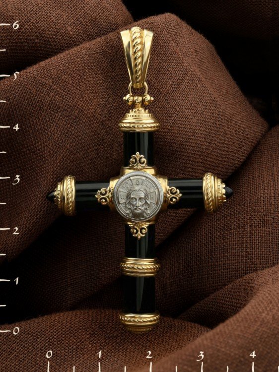 Крест из лимонного золота c ониксом