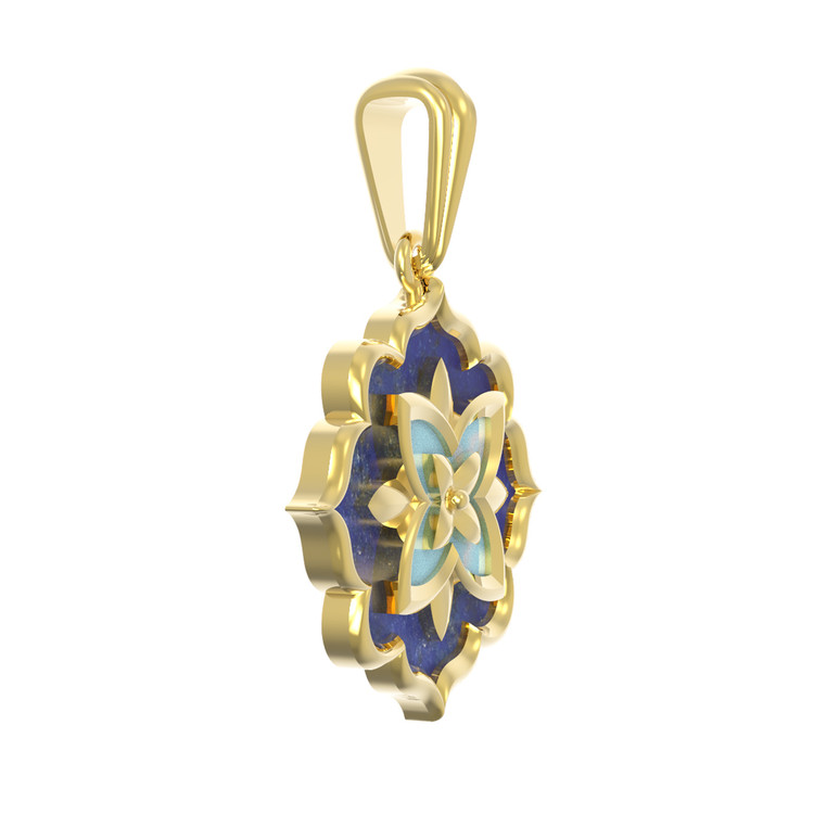 Подвеска из лимонного золота c бирюзой и лазуритом