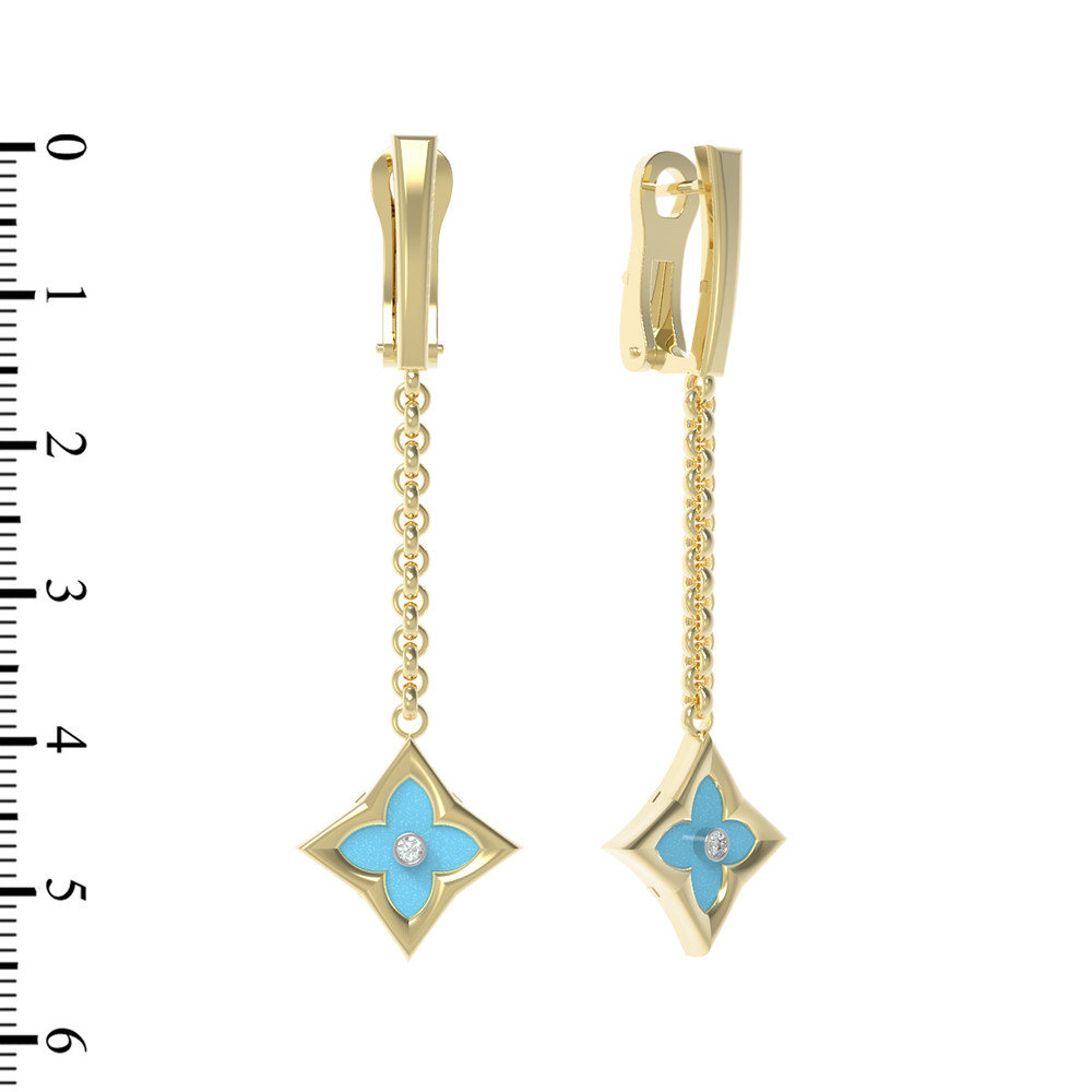 Серьги из лимонного золота c бриллиантами и бирюзой