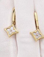 Серьги из лимонного золота 585 пробы c бриллиантами и перламутром