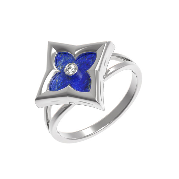 Кольцо из белого золота c бриллиантами и лазуритом