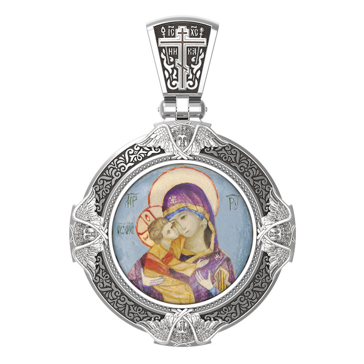 Образок из белого золота c эмалью, иконописью и темперой