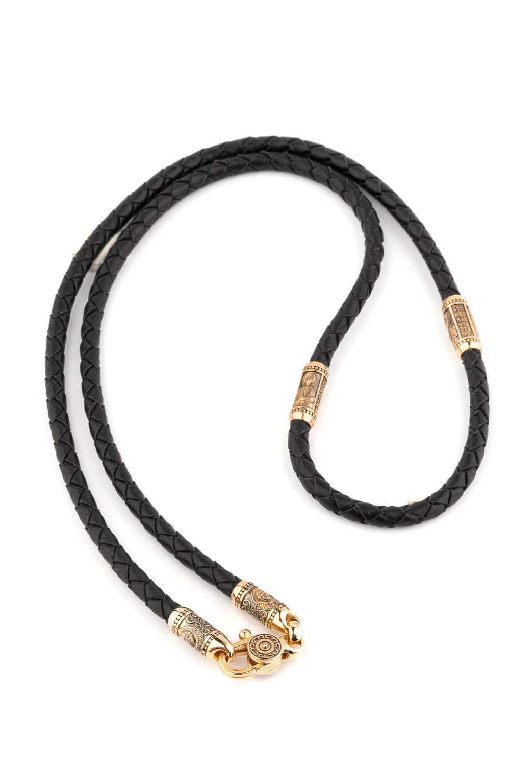 Гайтан из золота c кожаным шнурком