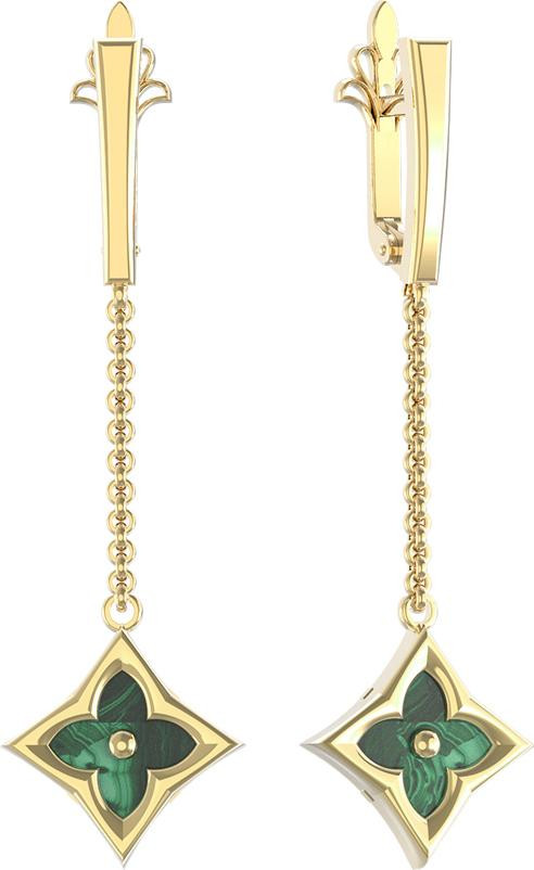 Серьги из лимонного золота c малахитом