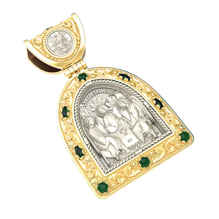 Образок из лимонного золота c эмалью, хризопразом и бивнем мамонта