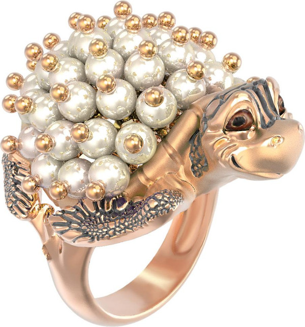 Кольцо из золота c эмалью и жемчугом